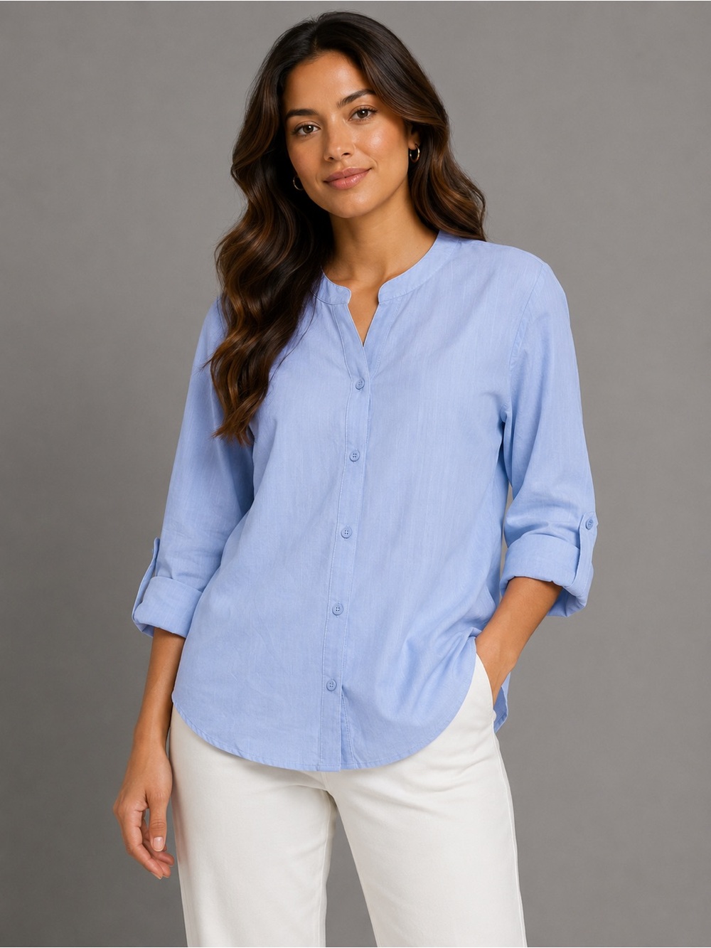 Mario Serrani Light Blue Button-Front Tunic Shirt